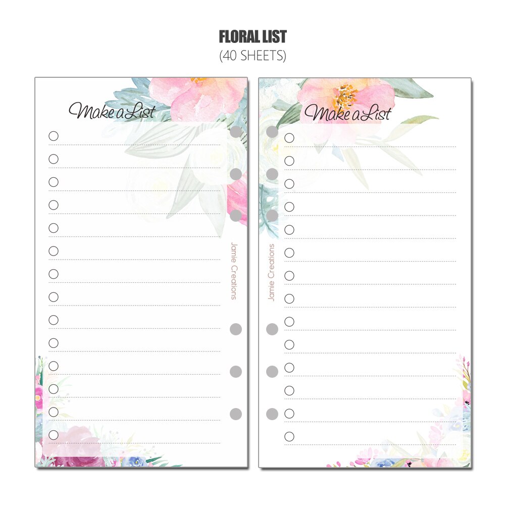 MyPretties Bloemen LIJST TODO Refill Papers A5 A6 A7 Notebook Papers voor 6 Gat Organizer Binder Notebook 40 Vellen Filler papers: A6-95X173mm