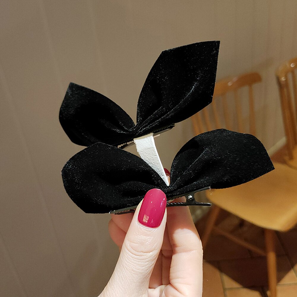 Neue Süße Schwarz verrotten Samt Bogen Haar Clips Haarspange Entenschnabel Clip Jahrgang Bowknot Haarnadel Mädchen Pferdeschwanz-Halfter Headwear: Schwarz