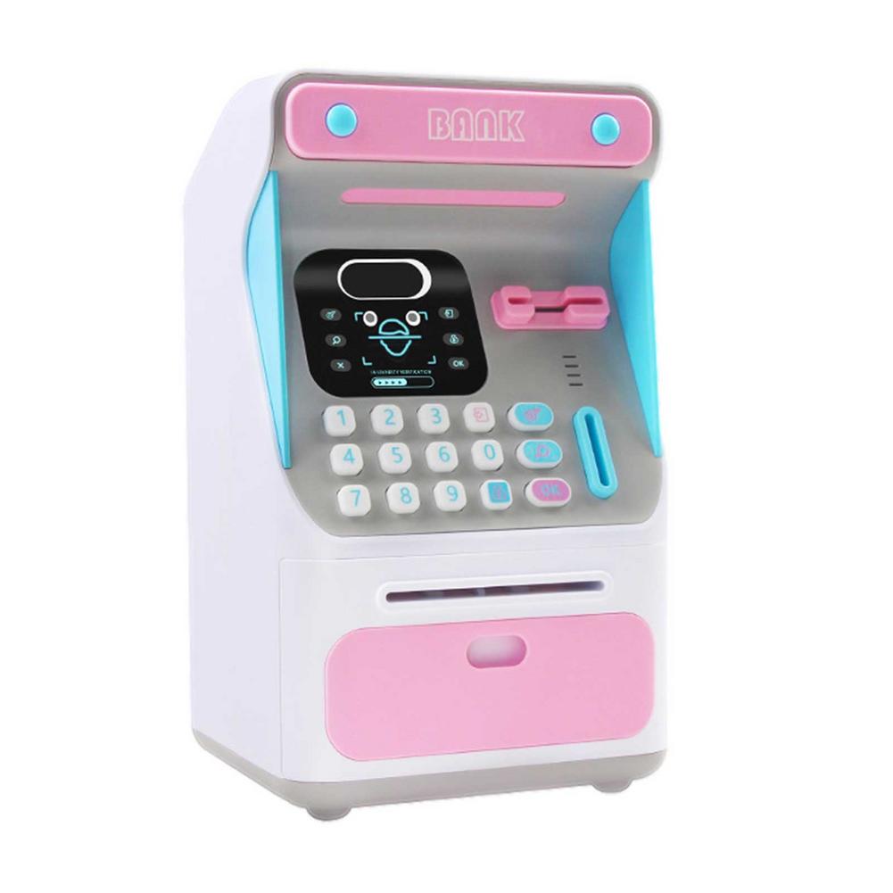 Gesimuleerde Gezichtsherkenning Atm Spaarpot Wachtwoord Elektrische Auto Scroll Papier Bankbiljet Kinderen Elektronische Besparing Vaardige: Pink