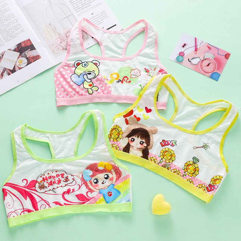 2PC Girls Bra Kids Underwear Model Cotton Solid Color Small Children Vest Bras Child Underclothes 8-16Years Training Bra