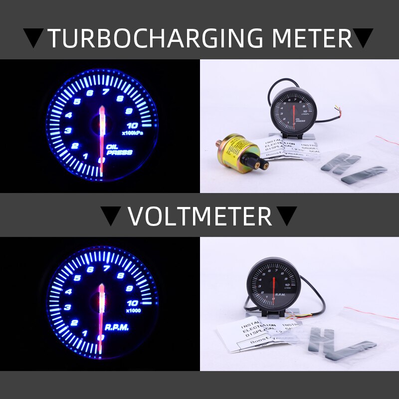 Universal Car 2.5" 60mm Universal Tube Sensor Gauge Vacuum Water Temp Oil Pressure Tachometer Volt Sensor