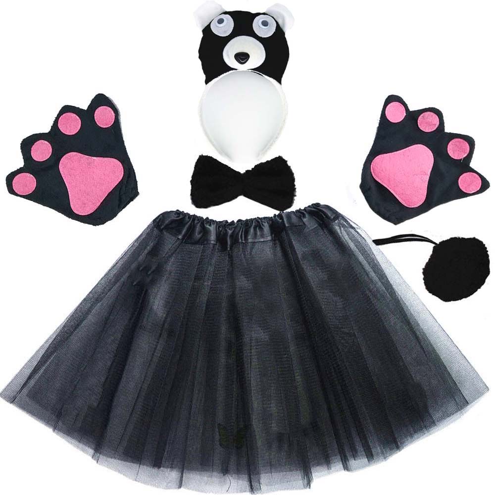 Costume de Panda pour femmes et filles, bandeau Cosplay, jupe Tutu, cravate, patte de queue, blanc, noir, de fête d&#39;anniversaire, fête prénatale, Halloween: set 3 / for teens or women