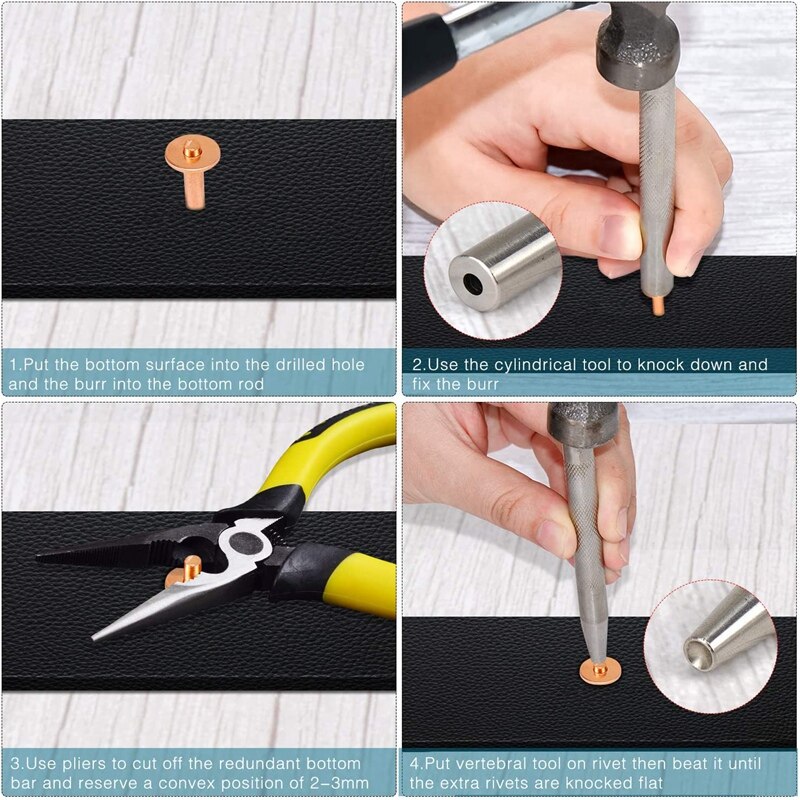 20Pakiet nity miedziane i zadziory (14mm i 19mm) z 2 szt. Nitem dziurkowanym robić pasków, toreb, kołnierzy, skór