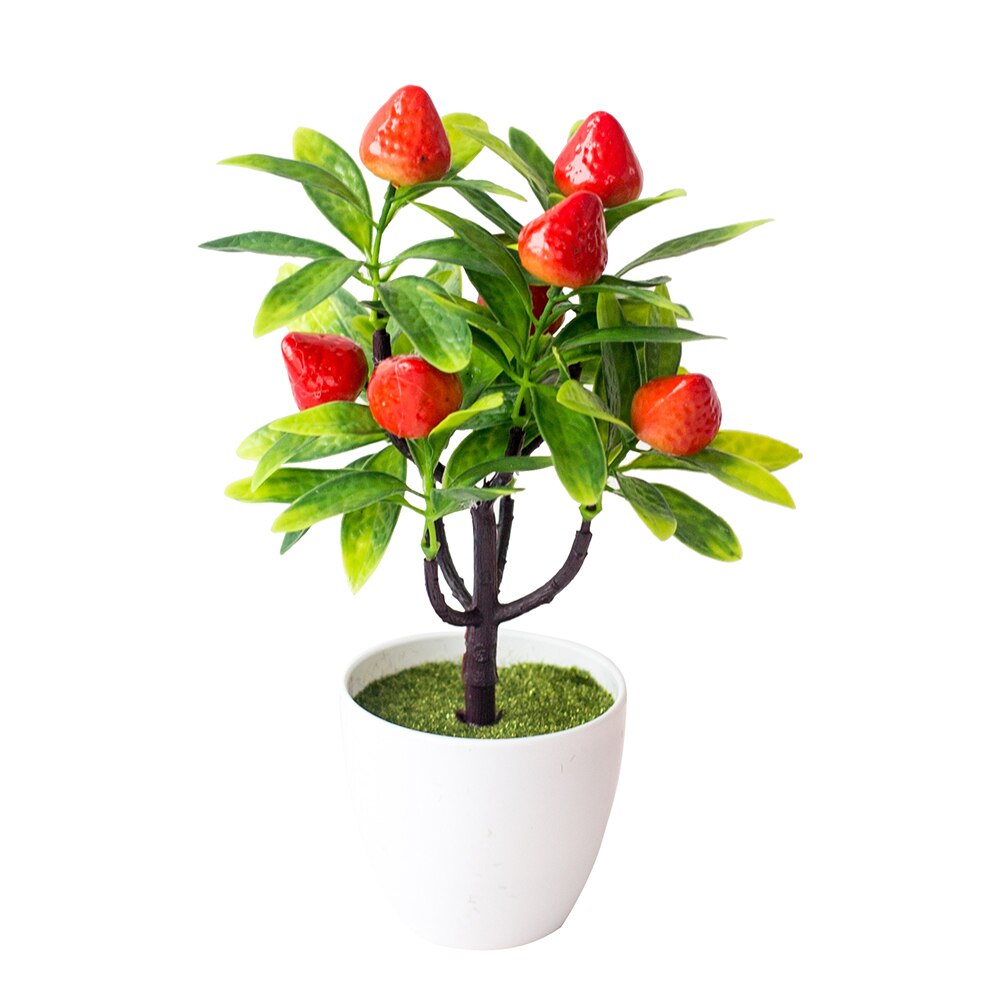 1pc kunstmatige fruitbomen bonsai bruiloft feest thuiskantoor bureau bonsai decoratie aardbei sinaasappel chinese bessen chili appel perzik t: Aardbei