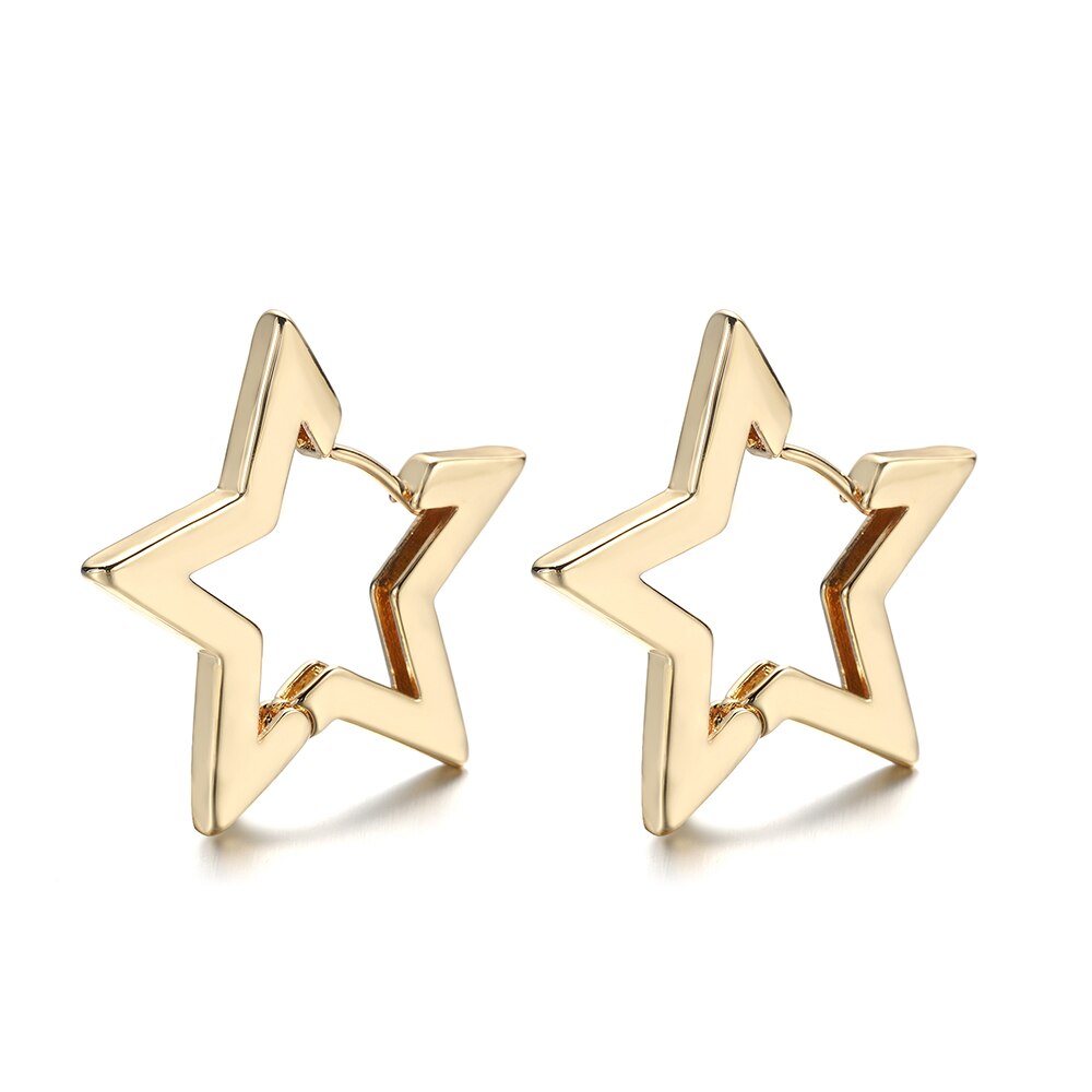 Minimalist Star Rectangle Triangle Geometric Hoop Earrings for Women Gold Color Copper Love Heart Hexagon Earrings Female: Star