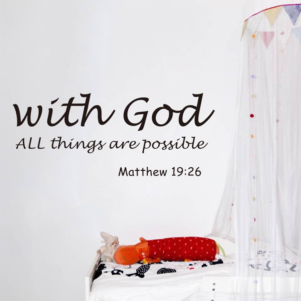 1PC Christian Peel and Stick Removable Vinyl DIY Non-toxic Bible Verse With God All Things are Possible Wallpaper