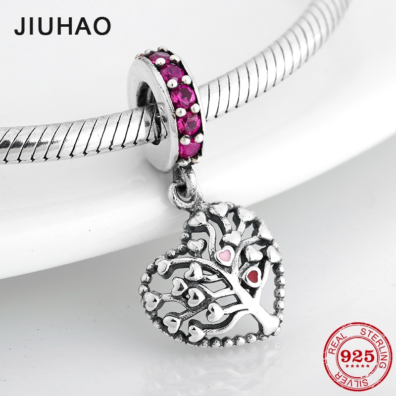 925 Sterling Silver tree of Hearts Life DIY Pendants Beads Fit Original Charm Bracelet Jewelry making