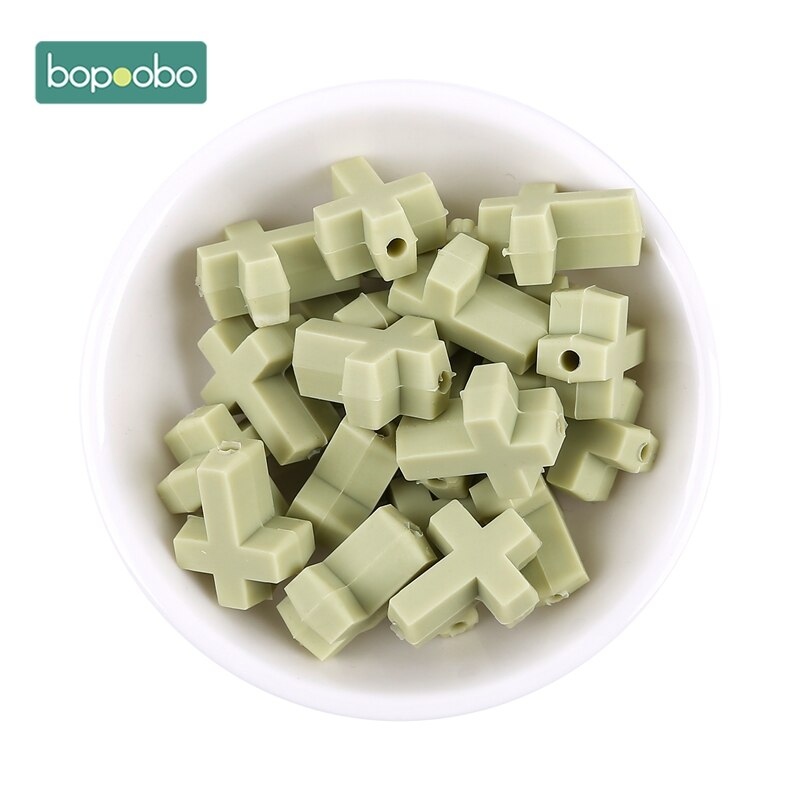 Bopoobo Silicone Cartoon Cross Baby Teether 20pc Silicone Bead BPA Free Baby Teething Beads Silicone Baby Food Grade Teether: Matcha cross