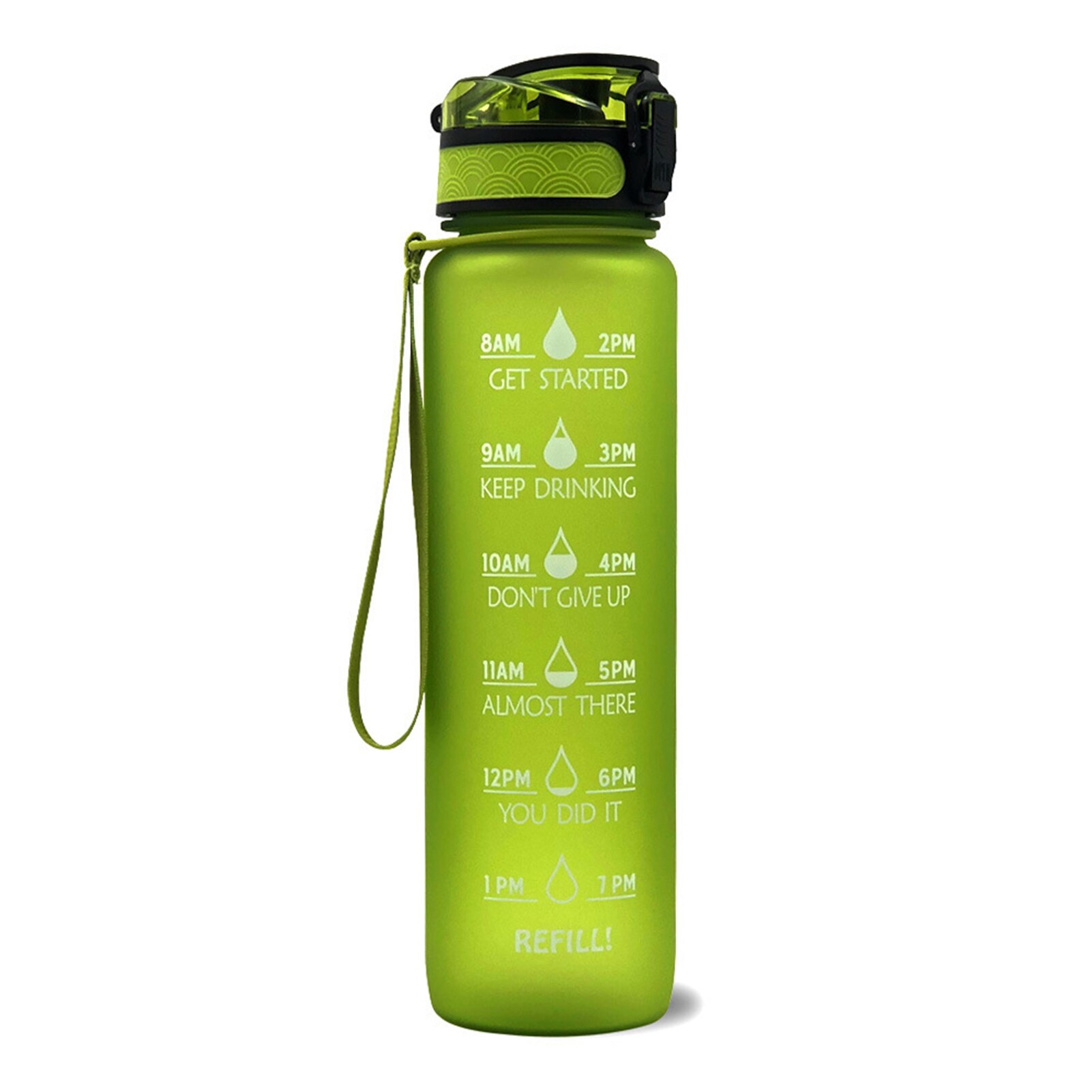 Sport Water Fles Met Tijd Marker Drinken Waterkoker Fitness Sport Fles 1L Water Jug Camping Kantoor School Gym Workout: Green