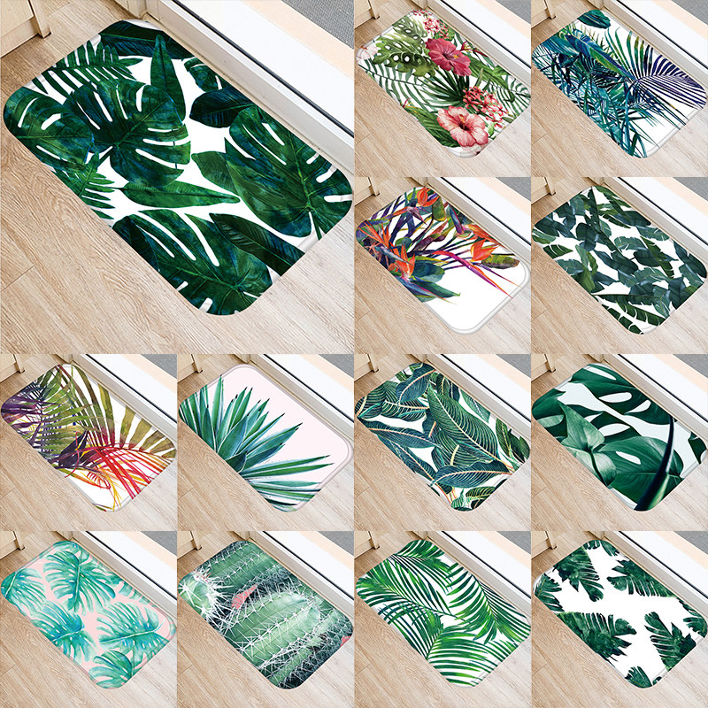 Tropisk monstera mønster køkken indgang 40*60cm dørs måtte koral fløjl tæppe dørmåtte indendørs gulvmåtter skridsikker tæppe 48233