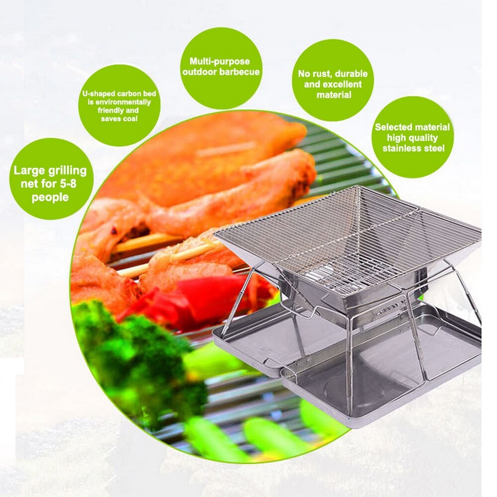 Portable stainless steel folding grill Outdoor Firewood Charcoal Barbecue Grill Camping Beach Mountaineering Picnic BBQ Tools