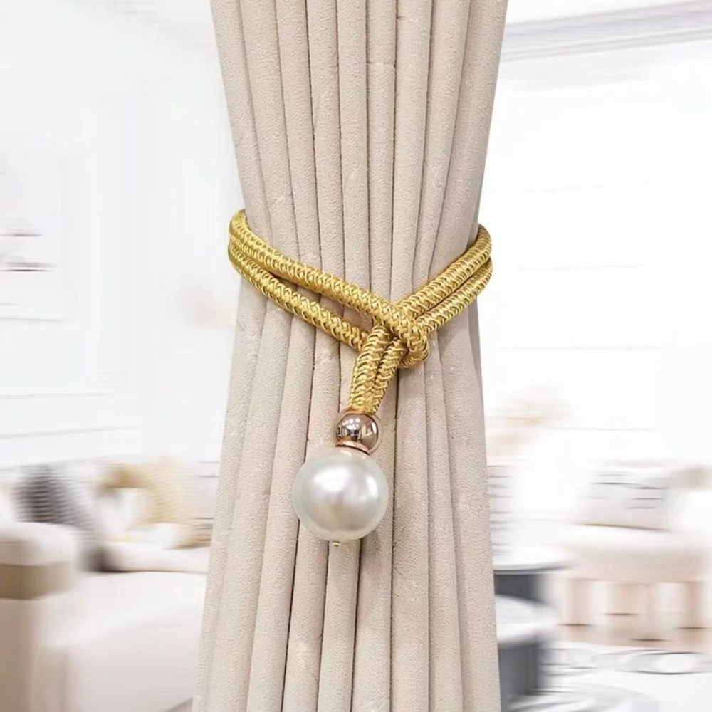 Polyester Pearl Curtain Tieback Adjustable Pearl Curtain Buckle Buckle Tie Rope Beautifully Curtains Tie Rope Home: Burgundy