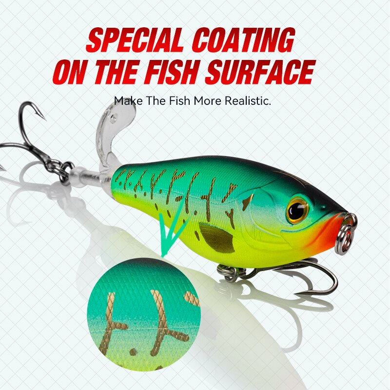 Reino Topwater Hélice Lápis Isca Popper Whopper Plopper 90mm 11g 110mm 17g Wobblers Artificiais Para Bass Pike Hard Lures