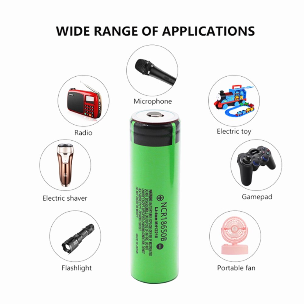 100% NCR18650B Battery 3.7V 3400mAh Ncr18650b Rechargeable Lithium Battery Flashlight Special Battery