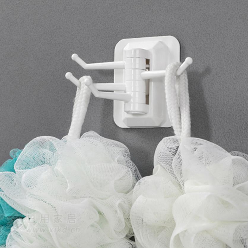Rotary 4-Hook kitchen bathroom wall rack towel rack without screw and trackless hook YH-460117