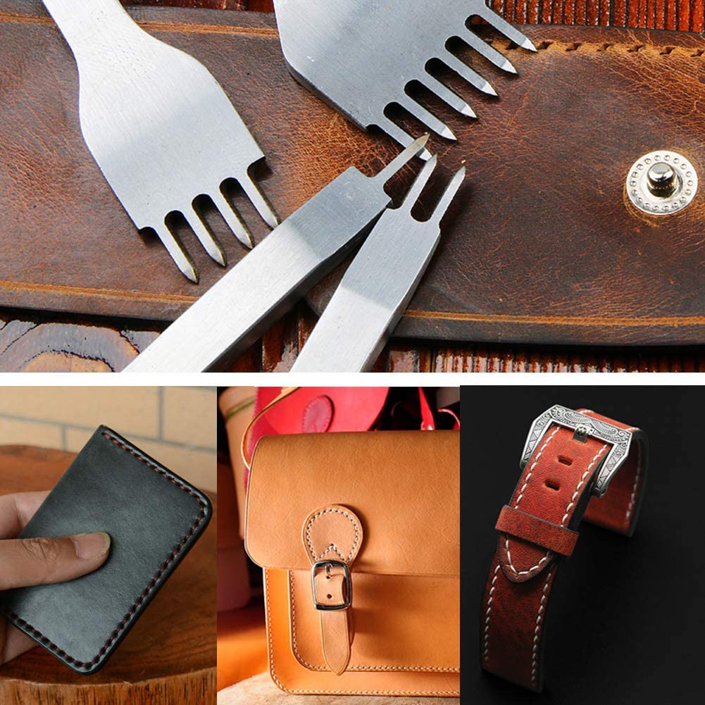 Leather Hole Punches 1+2+4+6 Prong DIY Diamond Lacing Stitching Chisel Set U/V Shaped Groover Leather Edge Beveler Skiving Tools