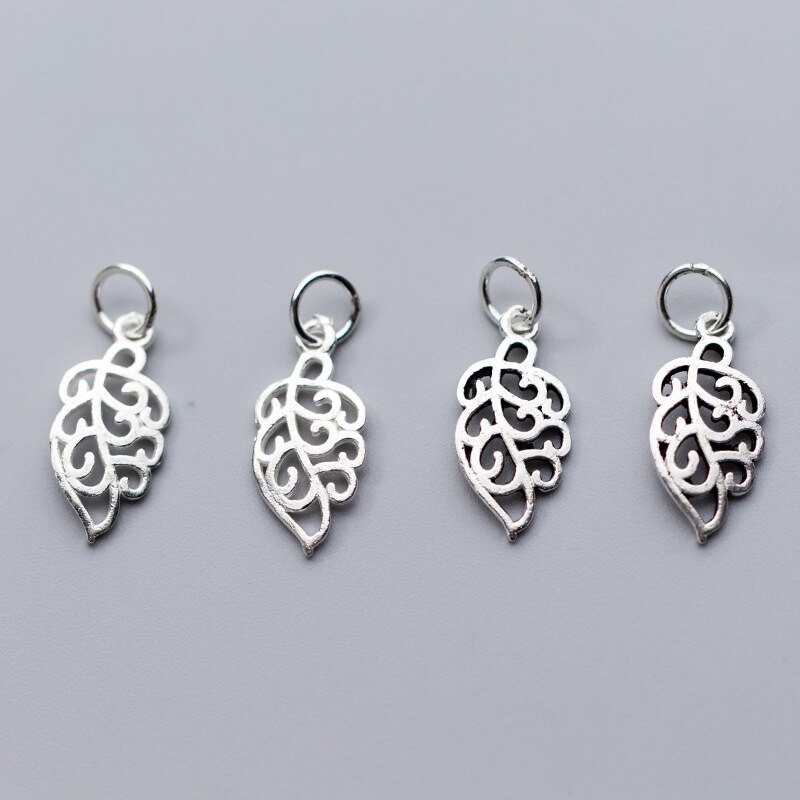 Jolie breloque en argent Sterling 925 avec feuille ajourée, Bracelet fait à la main, pendentif en argent goutte, DIY, fabrication de bijoux européens