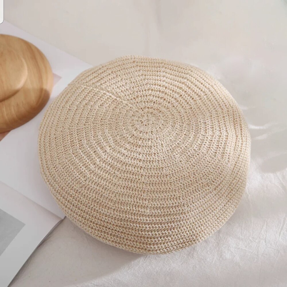 ¡Novedad de ! Boinas de punto para primavera y verano para mujer, gorro liso de algodón para mujer, gorras francesas de ganchillo a la con estrellas, gorro de pintor: 3