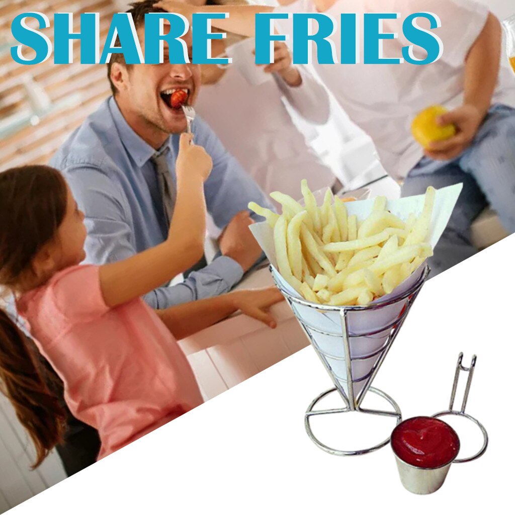 Kitchen Serving Tool Snack Cone Stand & Dip Holder For Chips Finger Food Sauce White Fries Dip and Cone Cup Snack Holder Servin