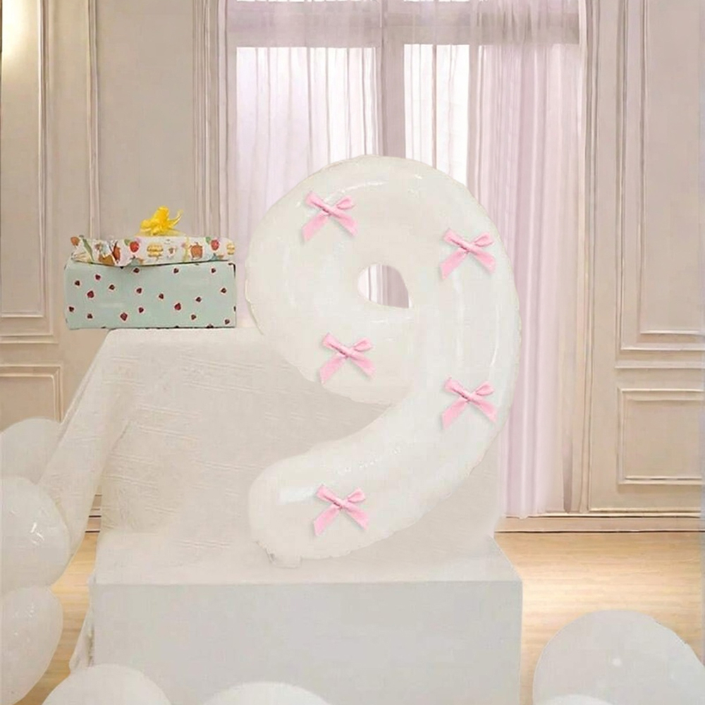40 inch roze strik decor witte nummer ballonnen, 0-9 witte nummer ballonnen met roze strik decor, geschikt voor verjaardagsfeestje, jubileum: Fluorescentie Geel
