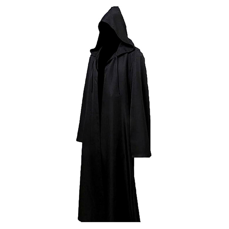 Camisa larga de bruja con capucha, bata negra, capa de Halloween, disfraces de Cosplay para adultos y niños, capa de juego de fantasma aterrador