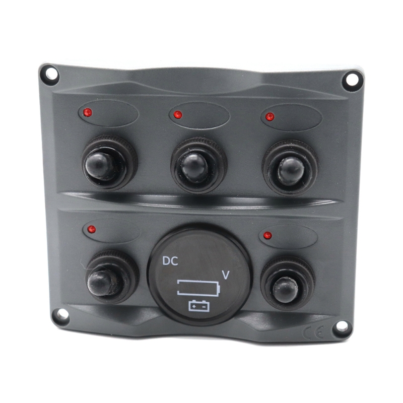 Universal Yacht Boat Interior Rocker Switch Panel with 5 On/Off Button Voltmeter Boat Electrical Panels