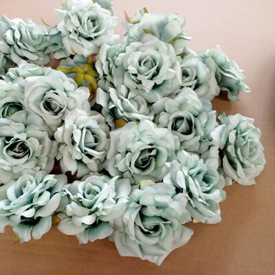 10PCS artificial flower head 10cm rose wedding flower basket decoration DIY bridal wreath decoration accessories flowers: Lake blue 12