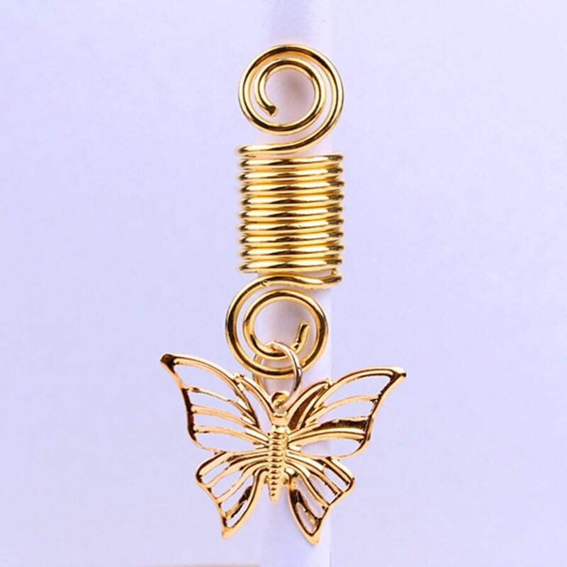 5 uds. De anillos ajustables para el cabello, tubos de mariposa hueca, cuentas de Rastas, trenza de pelo de aleación dorada, Clip para decoración del cabello