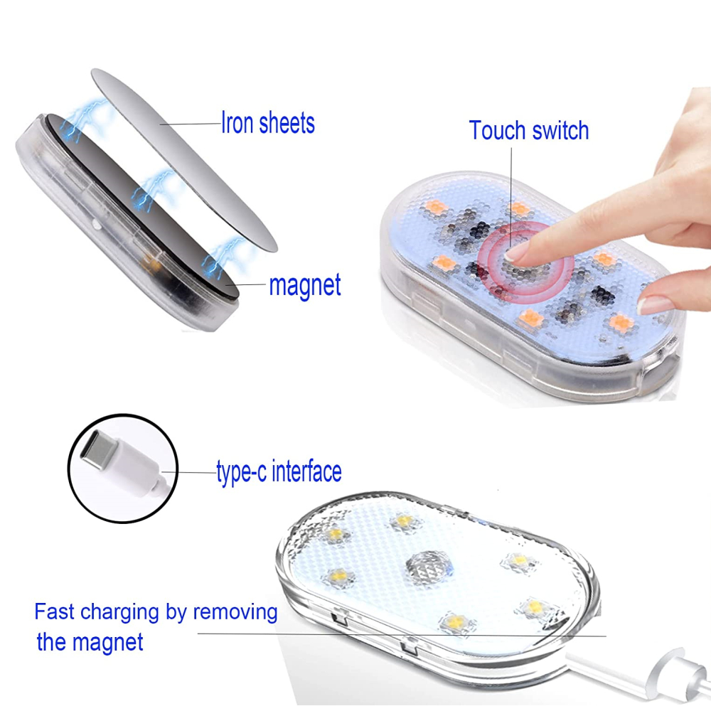 2 Stuks Brood Licht Kofferbak Led Voet Licht Magnetische Touch Licht Auto Led Interieur Licht Auto Dak Verlichting
