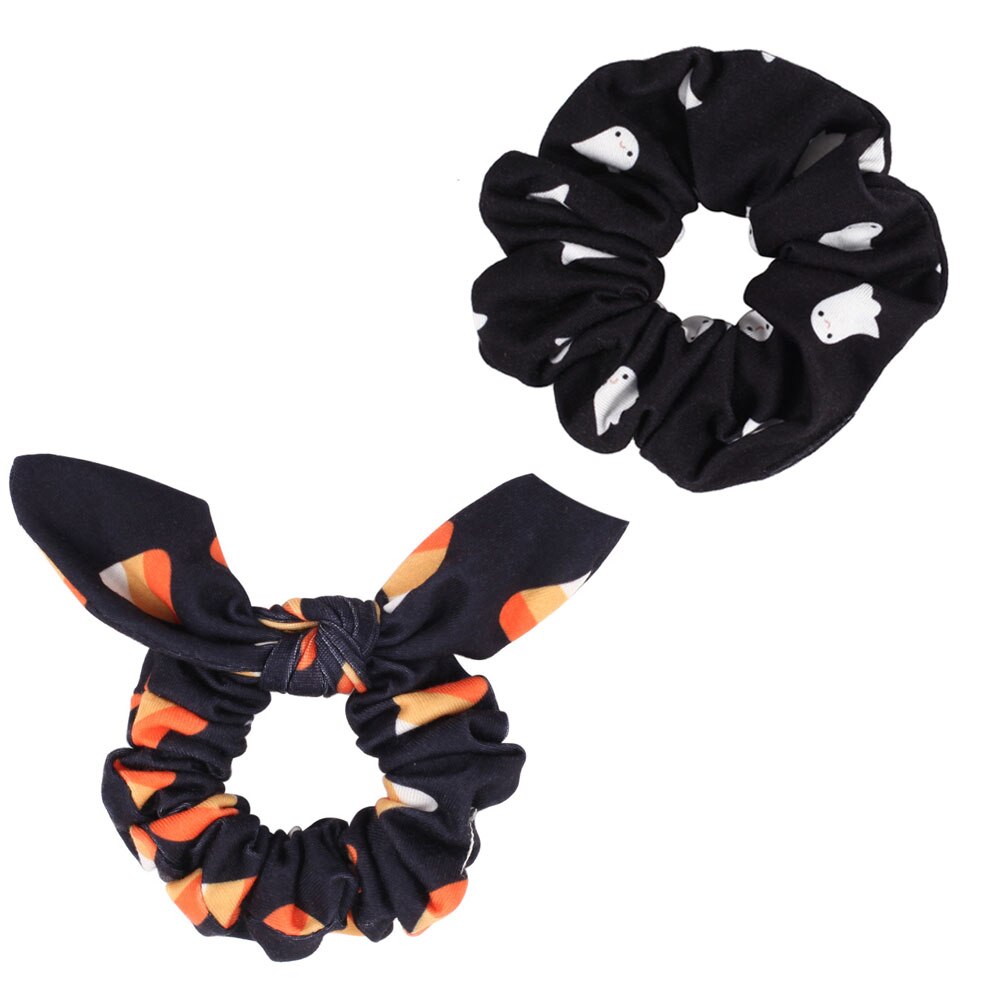 2PK Halloween Spooky Scrunchies Haaraccessoires Voor Vrouwen Meisje Schedel Elastische Hair Tie Paardenstaart Houder Rubber Haarband: A color