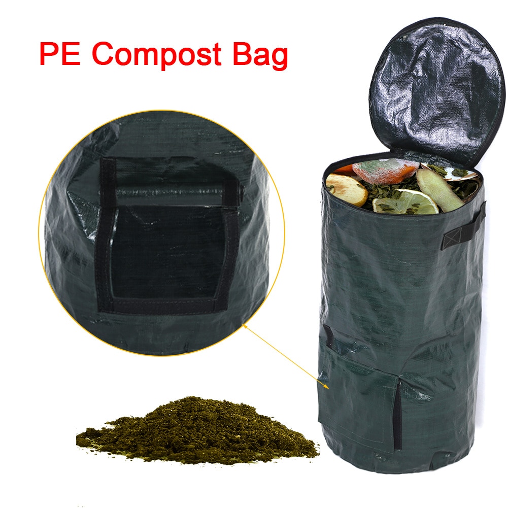 2 Sizes Garden PE Compost Bag Organic Waste Kitchen Yard Compost Bag Environmental PE Cloth Planter