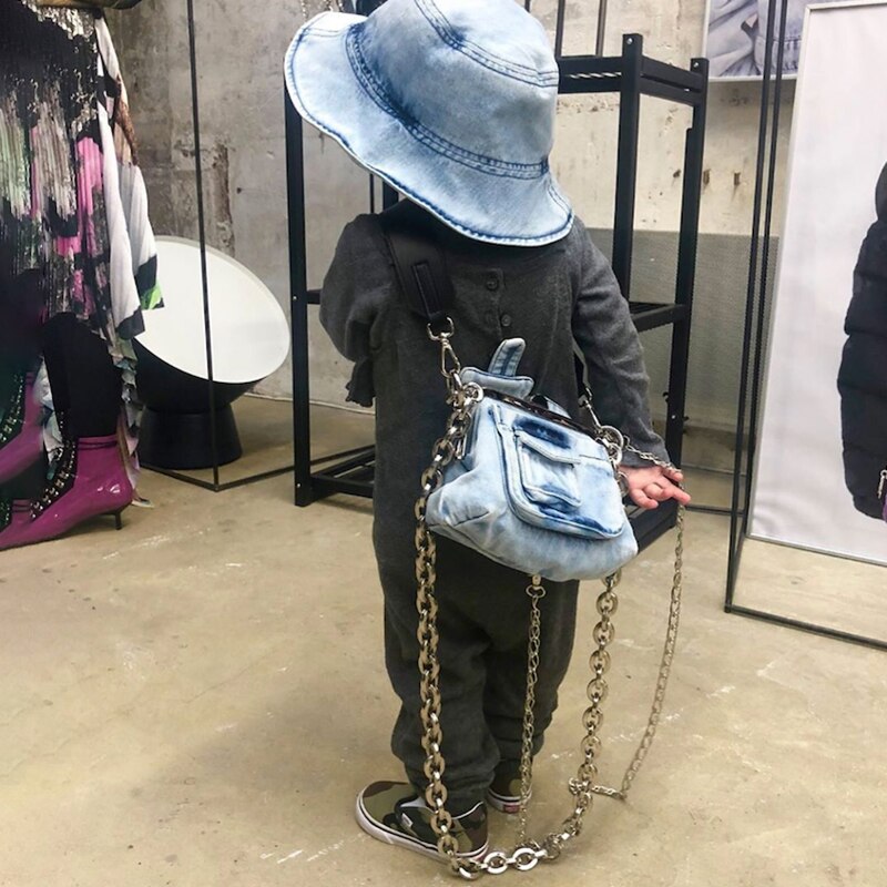 European and American Washed Denim Blue Underarm Bag Female Summer Denim Cool Retro Chain Shoulder Bag