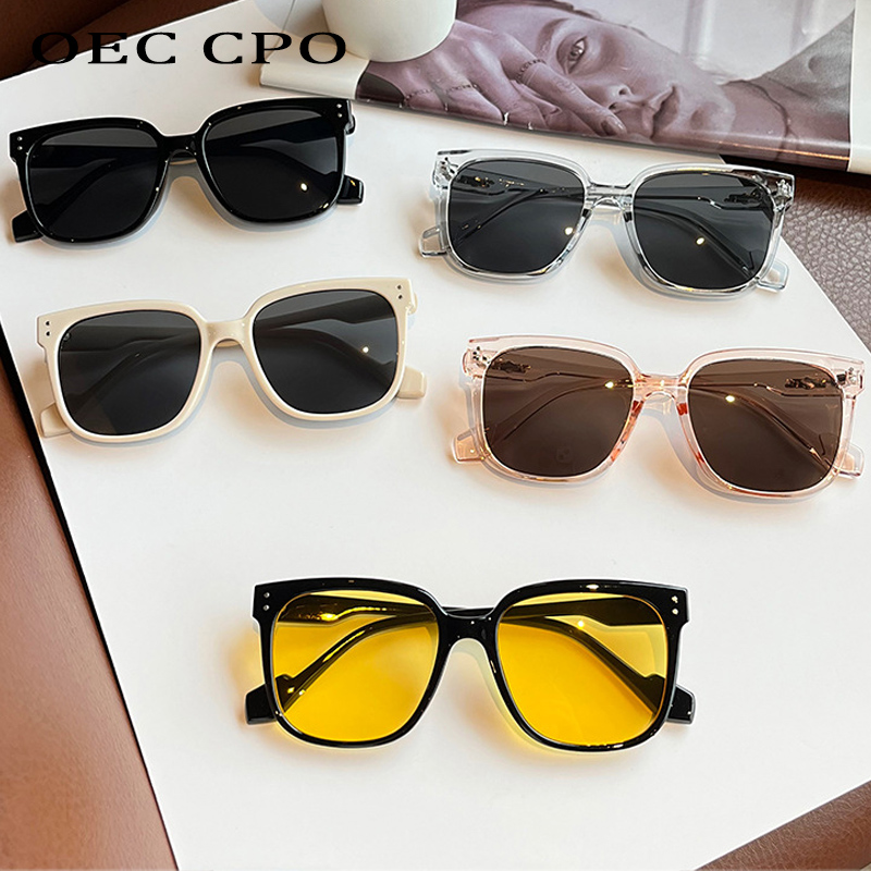 Oec Cpo Vierkante Bril Zonnebril Vrouwen Mode Oversized Punk Bril Mannen Trendy Geel Kleuren Shades Rijden UV400 Eyewear