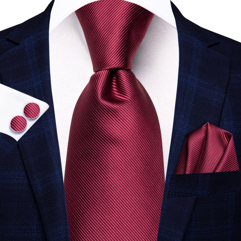 Hi-Tie Heren Cadeau Stropdas Set Rode Wijn Bordeaux Paisley Zijden Bruiloft Stropdas Voor Mannen Hanky manchetknoop: MULTI