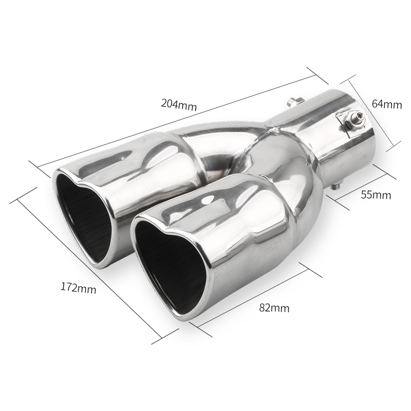 Universal Heart Shape Style Red Pink Exhaust Muffler Tips Stainless Steel Double Out Exhaust Tube Tips Car Accessories: Dark Grey