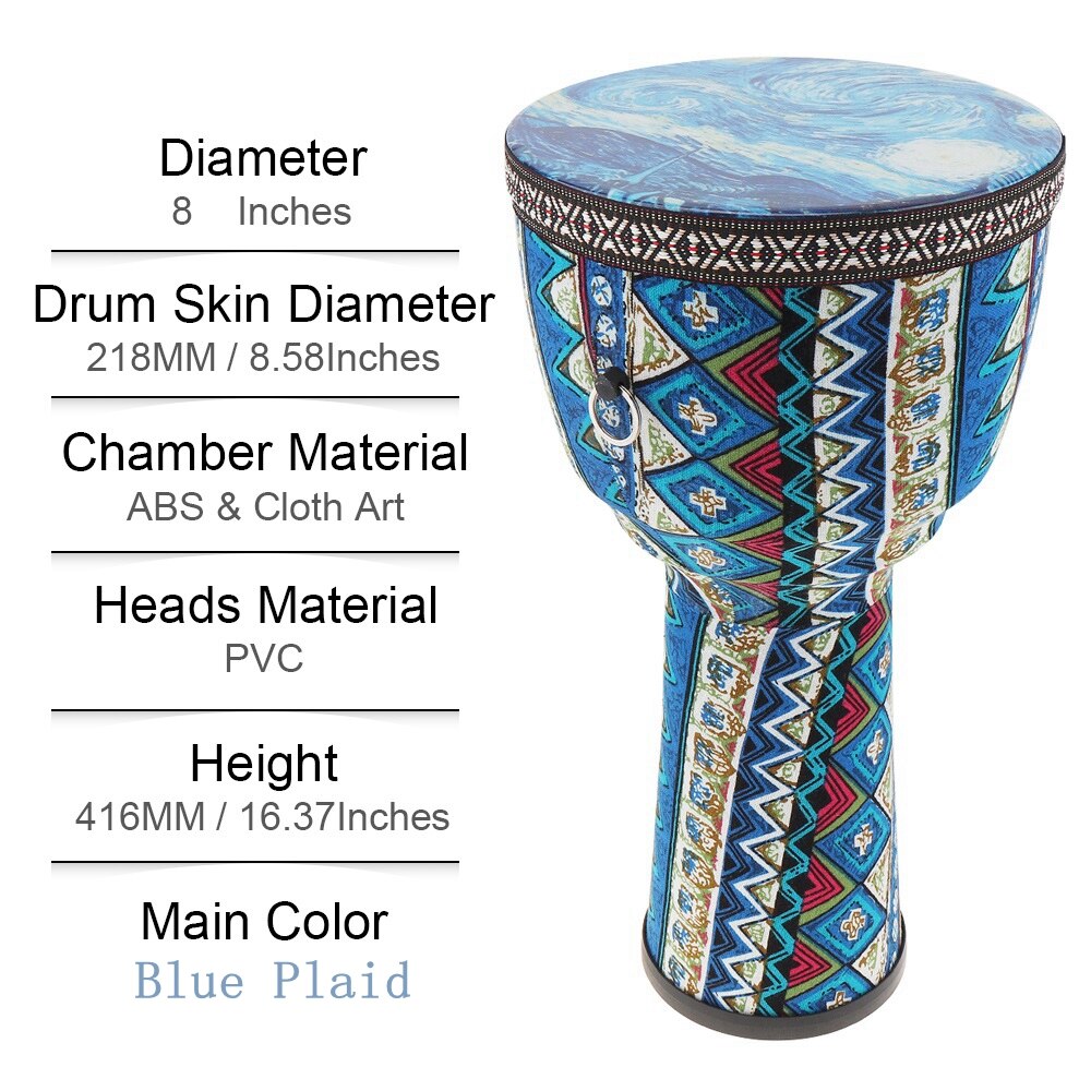 Trommer 8 tommer afrikansk djembe tromme farverig klud kunst abs tønde pvc hud børn hånd tromme percussion instrumenter: 4