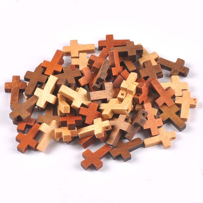 Perles en bois à suspendre en croix, bricolage, pendentif pour enfants, bijoux décoratifs, , mt2575: 15x22mm