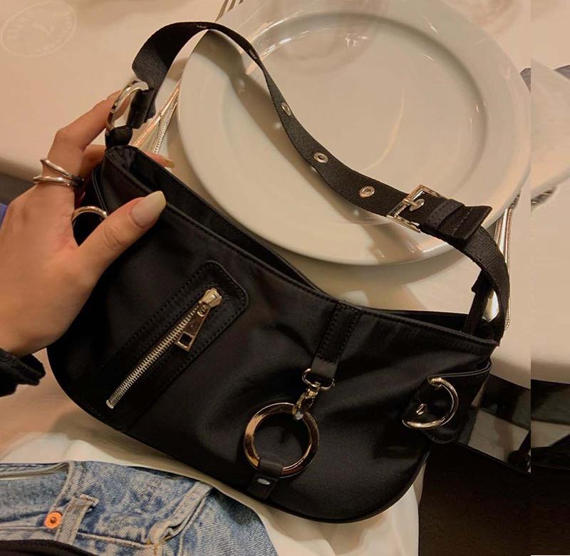 Hobos Bags Shoulder Bag Women Moto & Biker Cool Nylon Black Bags Female Handbag Girl Bolsas