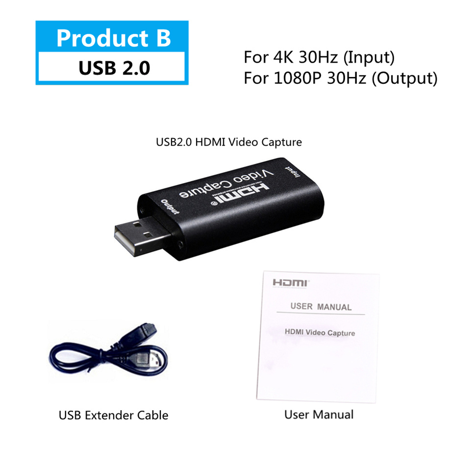 Pzzpss 4K Usb 3.0 Video Capture Card Hdmi-Compatibel 1080P 60fps Hd Video Recorder Grabber Voor Obs vastleggen Game Card Live: Product B