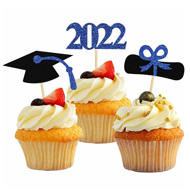 12/24pcs Graduation Party Cupcake Wrappers with Cake Topper Class Of 2022 Cupcake Topper Wrapper Cake Party Supplies Decorations: E-12pcs cake topper