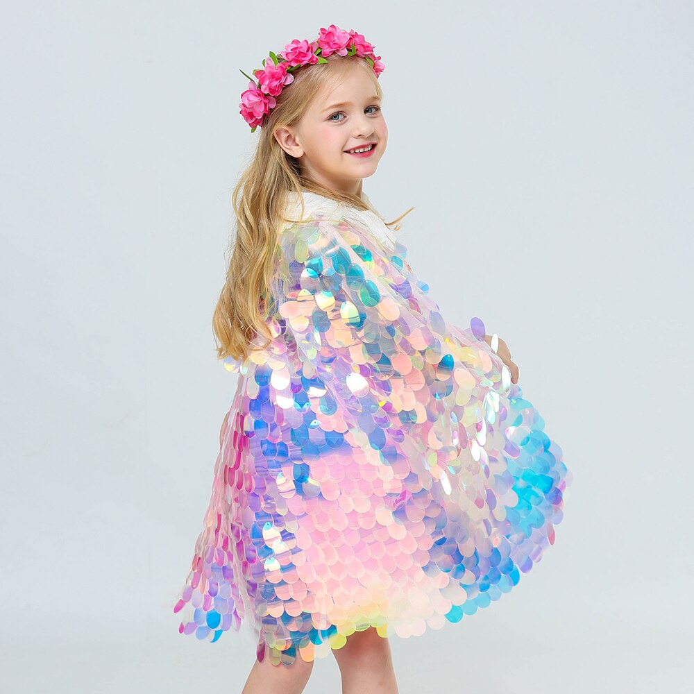 Mermaid Cloak Children Colorful Sequined Capes Princess Cloak Kid Shiny Bright Party Costume Girl HSJ88