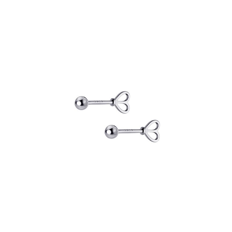 Genuine 925 sterling silver hollow heart stud earrings, screw back jewelry for women and girls