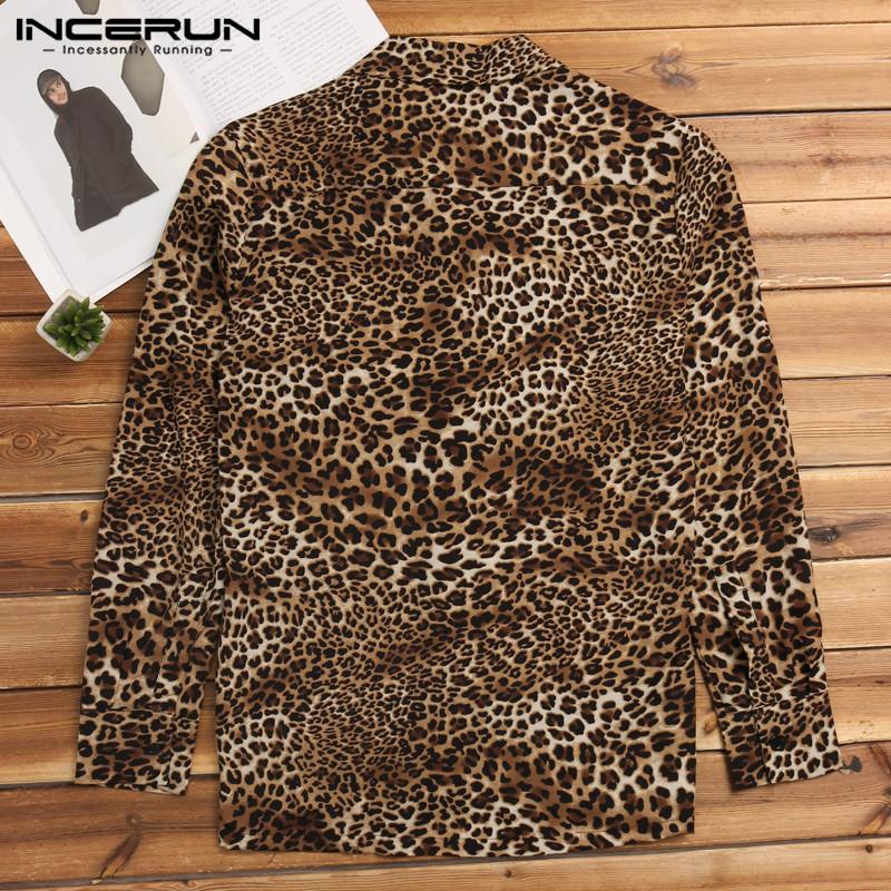 Leopardprint skjorte herre langærmet streetwear fest natklub skjorter toppe mænd camisa masculina plus size incerun