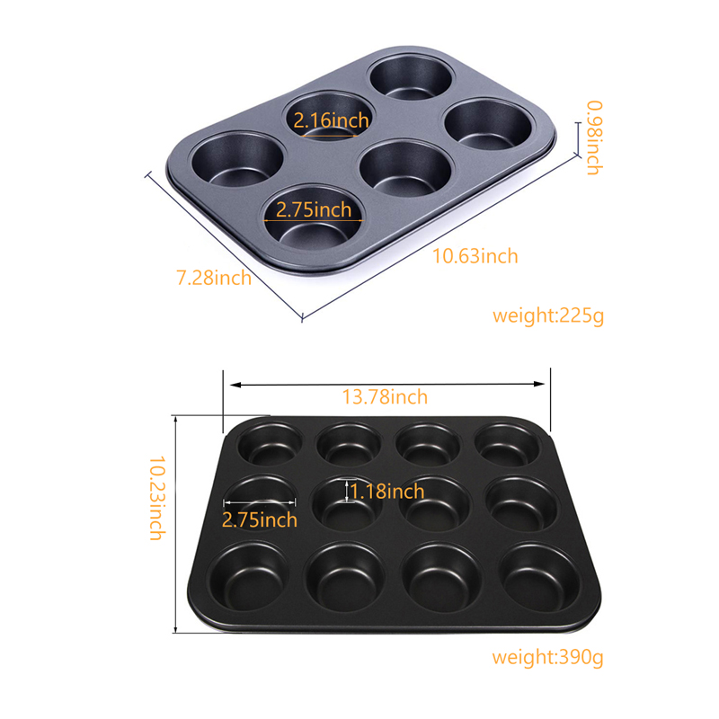 Molde quadrado do queque, Muffin Pan, Panela de aço carbono, Bakeware antiaderente, 657, 6 12 xícaras