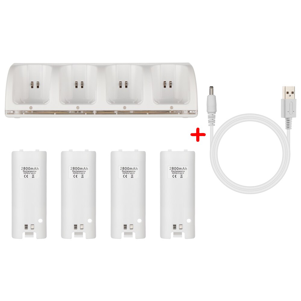 For Nintendo Wii Remote Controller Charger Dock Charging Station USB Cable Cradle with Rechargeable Battery Game Accessories: Model2 White