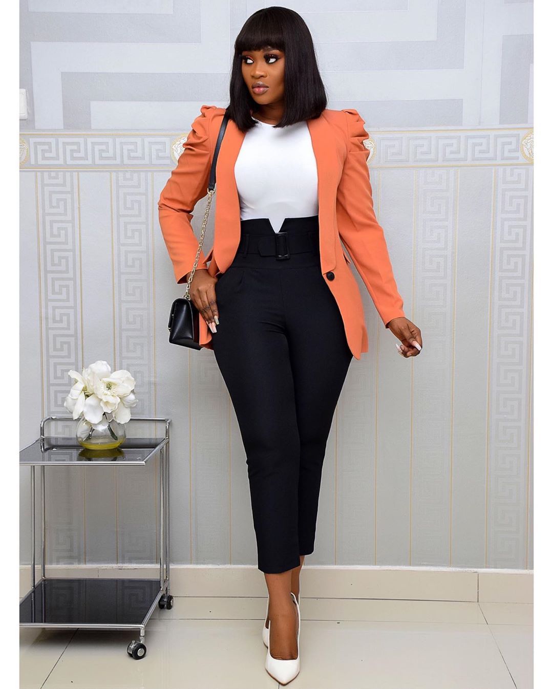 Kvinnor kavaj kontor dam ytterkläder långärmade arbetskläder stilig kvinnlig rosa kostym afrikansk modest plus size höst: Orange / Xl