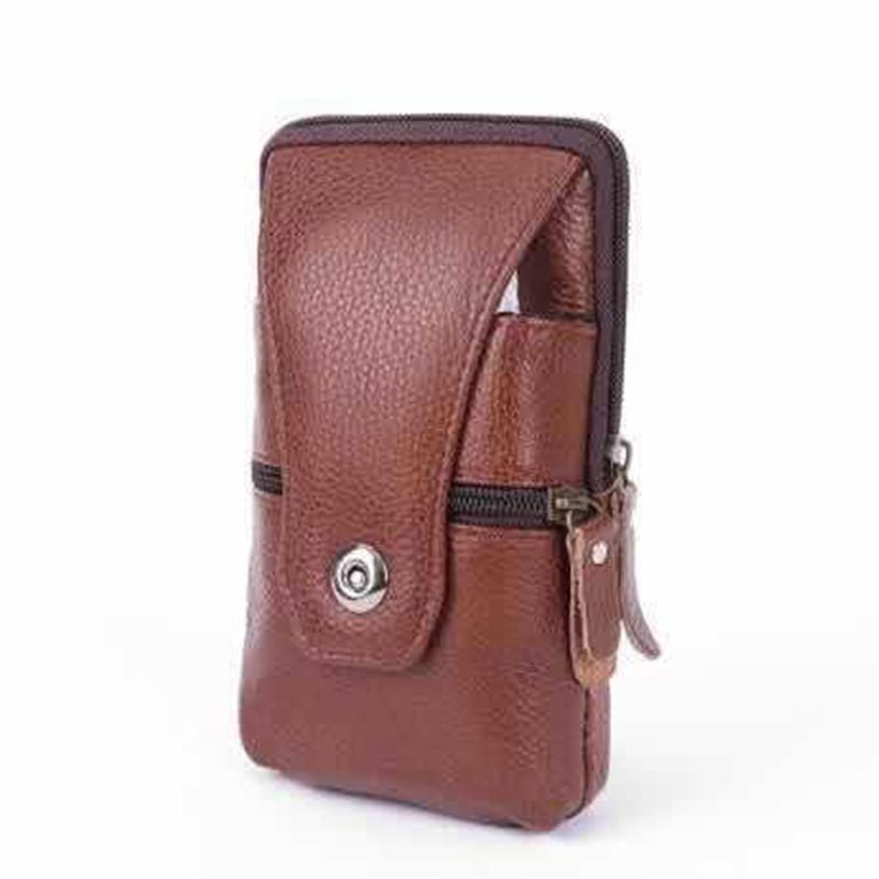 2020 bolsa de cintura de couro vintage bolsa de telefone cinto hip loop coldre carteira carry caso esporte bolsa para homem: Marrom