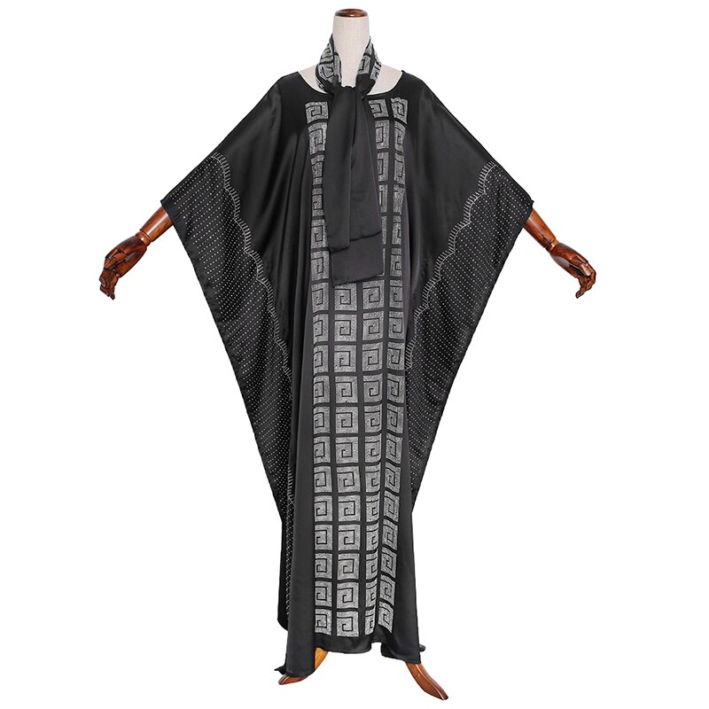Md Afrikaanse Jurken Voor Vrouwen Ankara Lange Jurk Plus Size Bazin Dashiki Gewaad Zuid Afrca Dames Kleding Boubou headtie: Black
