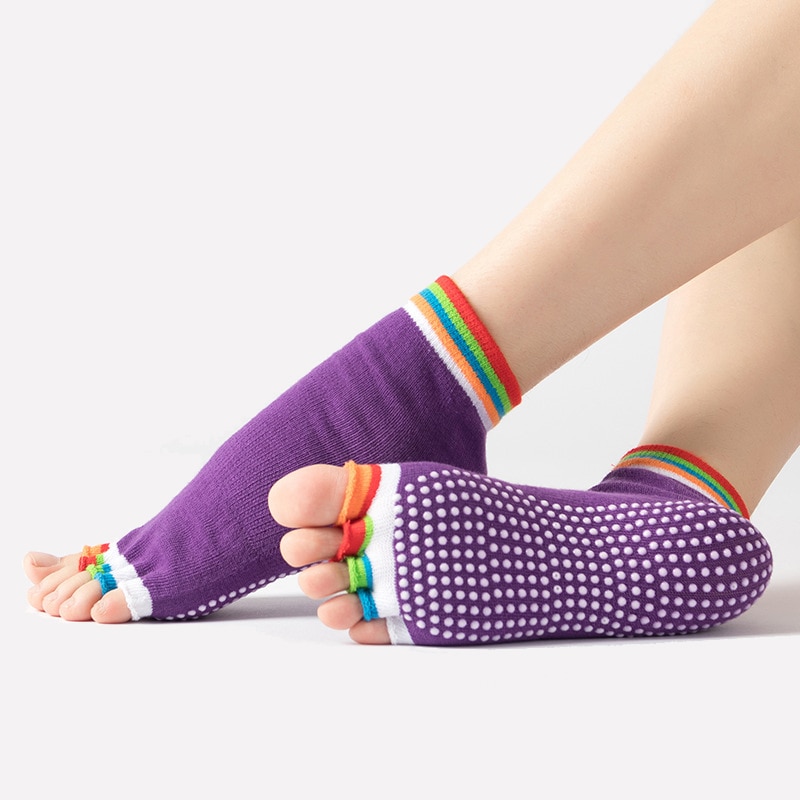 1 paar katoenen yoga antislip dames teensokken kleurrijke sokken met volledige teen en open teen met zweetabsorberend materiaal