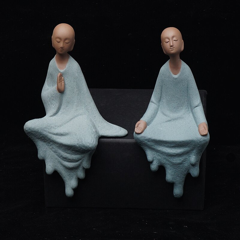 Buddha statuer keramisk liten munk tepet lilla sand figurer buddhisme hjem dekor borddekorasjon